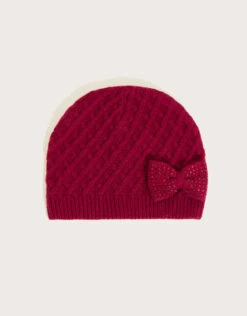 MONSOON Knit Bow Beanie With Recycled Polyester Red