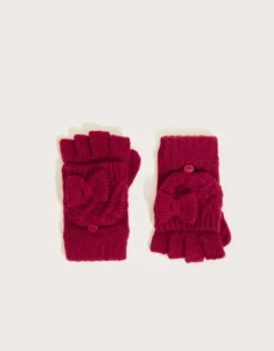 MONSOON Sparkle Bow Gloves With Recycled Polyester Red