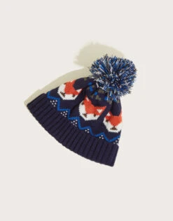 MONSOON Foxy Fair Isle Beanie Hat Blue