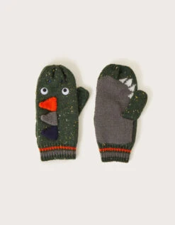 MONSOON Stewie Dinosaur Mitten Gloves Green