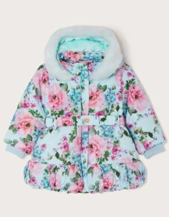 MONSOON Baby Belted Padded Floral Coat Blue