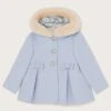 MONSOON Baby Hooded Bow Swing Coat Blue