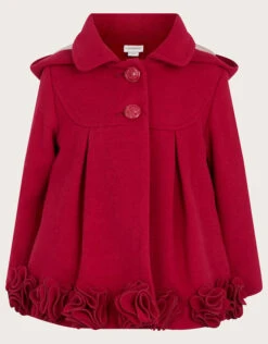 MONSOON Baby Rose Hem Pleated Coat With Hood Red