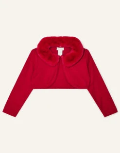 MONSOON Baby Super-Soft Faux Fur Collar Cardigan Red