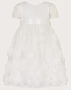 MONSOON Baby 3D Roses Christening Dress White