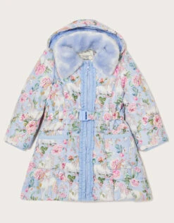 MONSOON Unicorn Print Padded Coat Blue