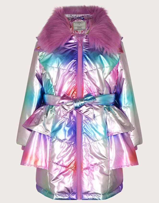 MONSOON Rainbow Metallic Padded Coat With Hood Pink 2 MONSOON Rainbow Metallic Padded Coat With Hood Pink - Image 2