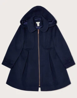 MONSOON Zip Front Hooded Coat Blue
