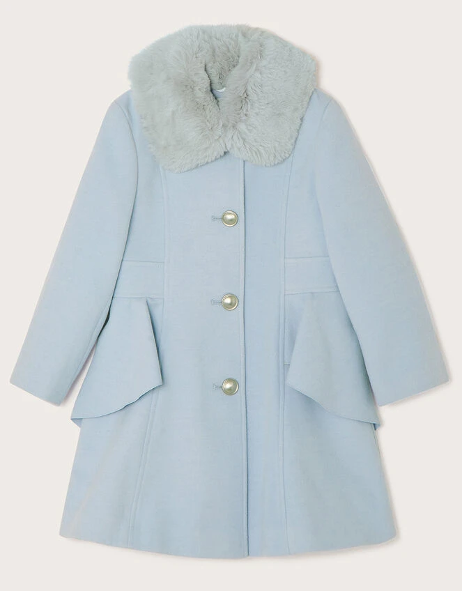 MONSOON Waist Waterfall Coat With Faux Fur Collar Blue 2 MONSOON Waist Waterfall Coat With Faux Fur Collar Blue - Image 2