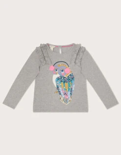 MONSOON Owl Long Sleeve T-Shirt In Sustainable Cotton Grey