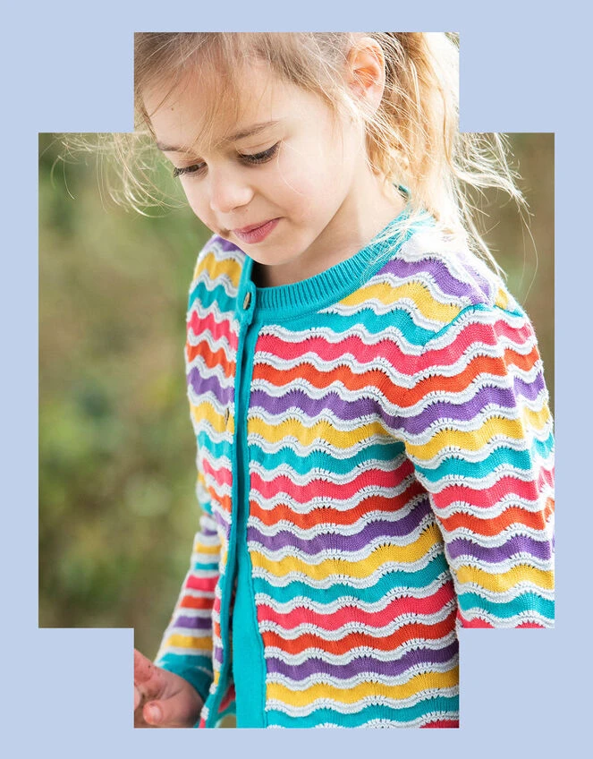 Frugi Rainbow Pointelle Cardigan Multi 1 Frugi Rainbow Pointelle Cardigan Multi