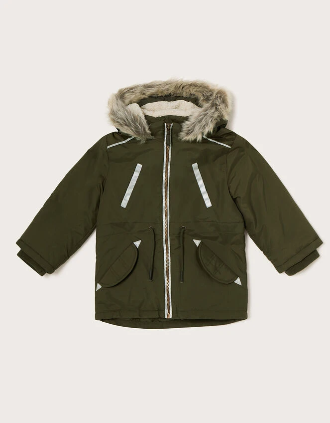 MONSOON Reflective Hooded Parka Coat Green 1 MONSOON Reflective Hooded Parka Coat Green