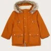 MONSOON Longline Pocket Parka Coat With Hood Red