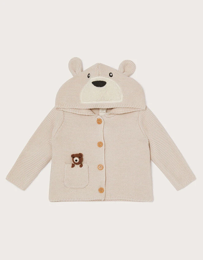 MONSOON Newborn Benny Bear Cardigan In Sustainable Cotton Ivory 1 MONSOON Newborn Benny Bear Cardigan In Sustainable Cotton Ivory