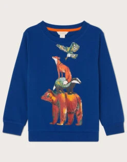 MONSOON Woodland Animal Sweatshirt Blue