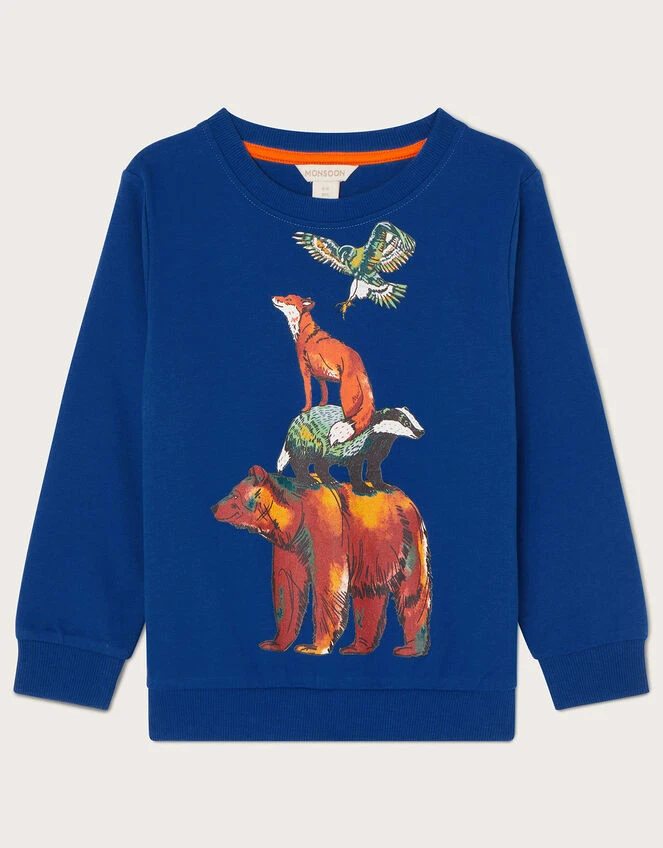 MONSOON Woodland Animal Sweatshirt Blue 1 MONSOON Woodland Animal Sweatshirt Blue