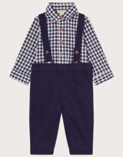 MONSOON Newborn David Dungaree And Gingham Shirt Set Blue