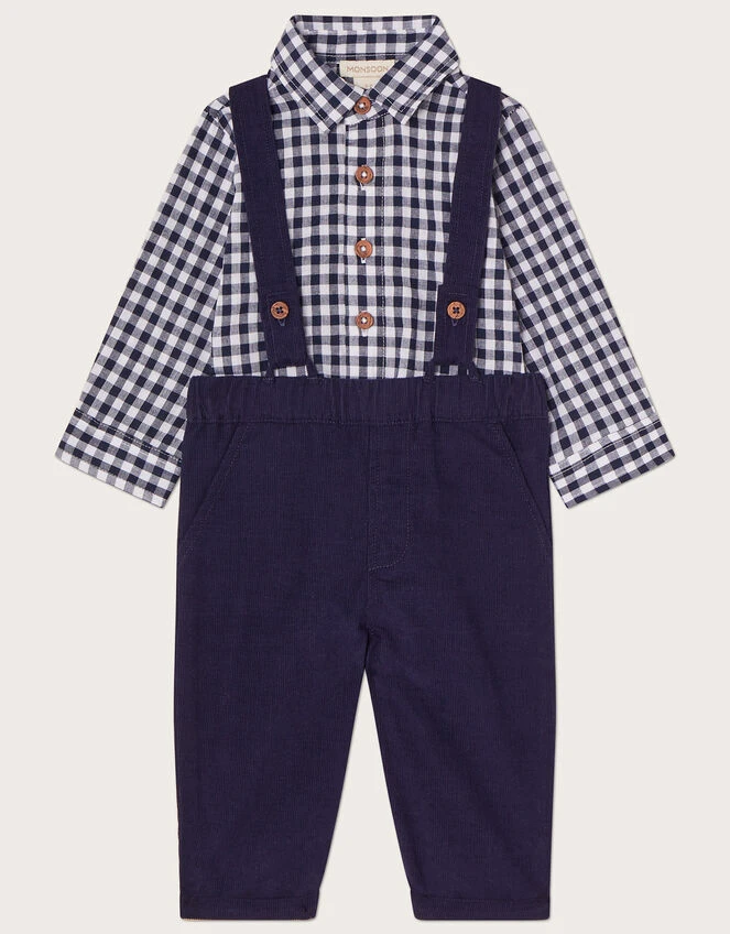 MONSOON Newborn David Dungaree And Gingham Shirt Set Blue 1 MONSOON Newborn David Dungaree And Gingham Shirt Set Blue