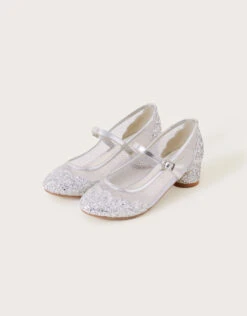 MONSOON Annabelle Mesh Scallop Glitter Princess Shoes Silver