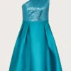 MONSOON Connie Sequin One-Shoulder Prom Dress Teal