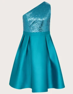 MONSOON Connie Sequin One-Shoulder Prom Dress Teal