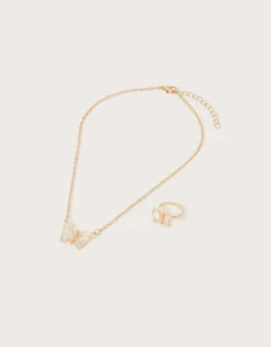Jewel Butterfly Necklace And Ring Set
