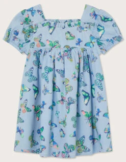 MONSOON Baby Butterfly Puff Sleeve Dress Blue