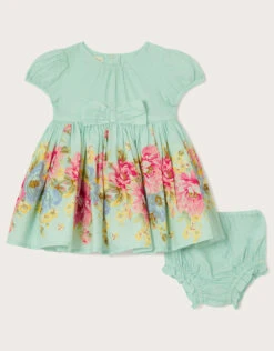 MONSOON Newborn Jacquard Dress And Briefs Set Blue