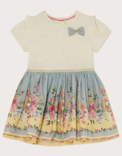 MONSOON Baby Bunny Floral 2-in-1 Dress Blue