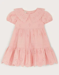 MONSOON Baby Broderie Pintuck Dress Pink