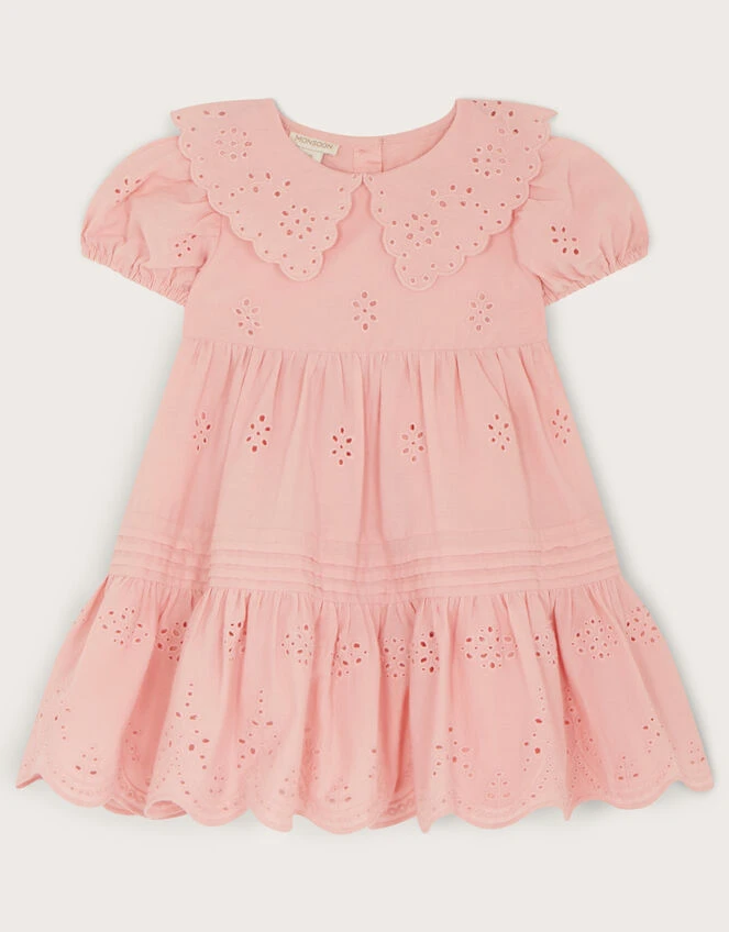 MONSOON Baby Broderie Pintuck Dress Pink 1 MONSOON Baby Broderie Pintuck Dress Pink