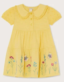 MONSOON Baby Jersey Broderie Sleeves Floral Dress Yellow