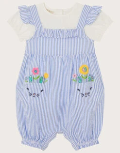MONSOON Baby Bunny Seersucker Romper And T-Shirt Set Blue