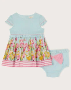 MONSOON Newborn Tulip Print Dress And Briefs Set Blue