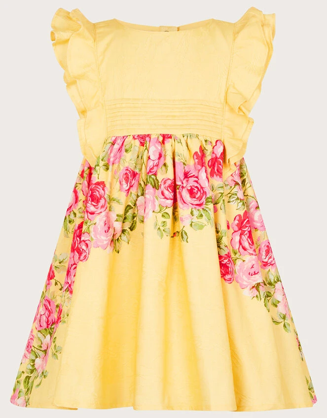MONSOON Baby Roses Border Jacquard Dress Yellow 1 MONSOON Baby Roses Border Jacquard Dress Yellow