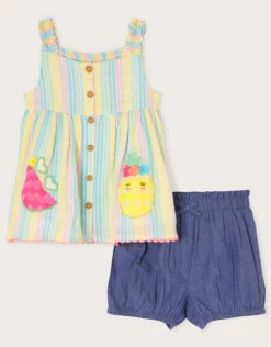 MONSOON Baby Fruit Stripe Top And Shorts Set Multi