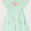 MONSOON Baby Dobby Embroidered Floral Dress Blue