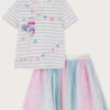 MONSOON Celebration Stripe T-Shirt And Skirt Set Blue