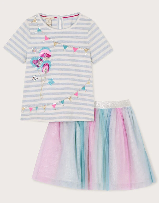 MONSOON Celebration Stripe T-Shirt And Skirt Set Blue 1 MONSOON Celebration Stripe T-Shirt And Skirt Set Blue