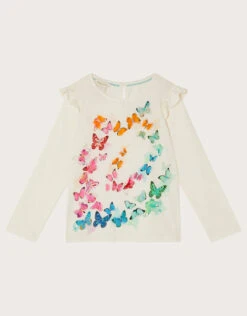 MONSOON Butterfly Frill Long Sleeve T-Shirt Ivory