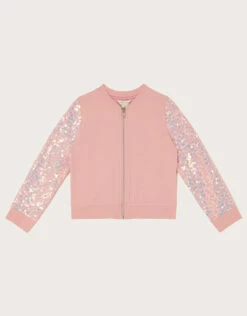 MONSOON Sequin Sleeve Unicorn Bomber Jacket Pink