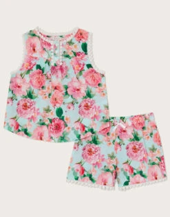 MONSOON Florence Floral Print Short Pyjama Set Green