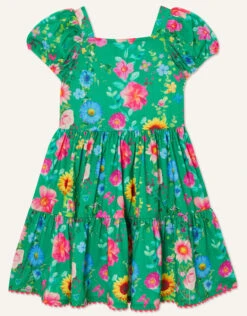 MONSOON Floral Print Short Sleeve Jersey Dress Green