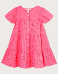 MONSOON Broderie Button Dress Pink
