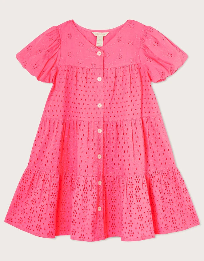 MONSOON Broderie Button Dress Pink 1 MONSOON Broderie Button Dress Pink