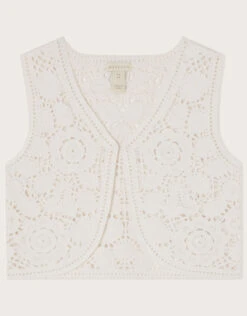 MONSOON Boutique Crochet Cropped Waistcoat Ivory