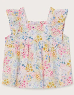 MONSOON Floral Print Broderie Blouse Multi