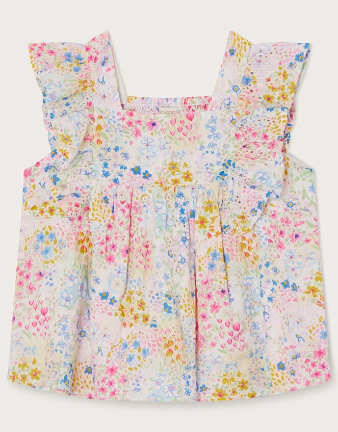 MONSOON Floral Print Broderie Blouse Multi 1 MONSOON Floral Print Broderie Blouse Multi