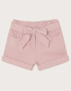 MONSOON Belted Denim Turn-Up Shorts Pink