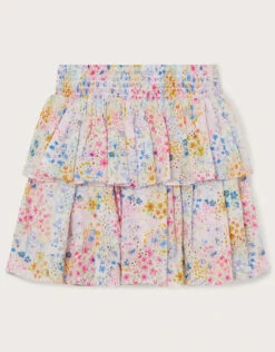 MONSOON Floral Print Broderie Skirt Multi